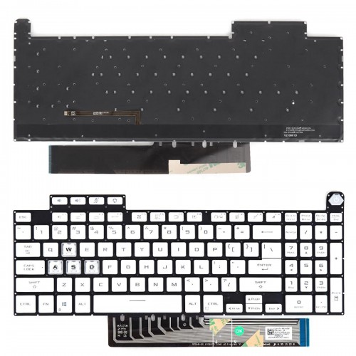 Клавиатура за лаптоп Asus TUF Gaming FX507 FX507Z FA507 FA507R Бяла Без Рамка с Малък Ентър, С Подсветка US