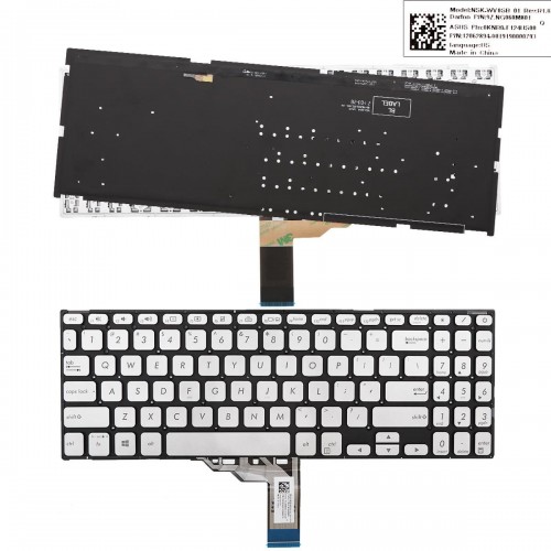 Tastatura Asus X512 X512FA X512DA X512UA X512UB, Argintie, Fara Rama, Cu iluminare, US