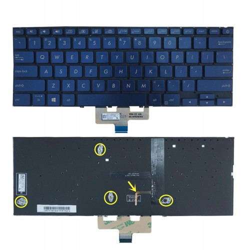 Клавиатура за лаптоп Asus ZenBook 14" UX433FA UX433FN Тъмно Синя Без Рамка с Малък Ентър, С Подсветка / Royal Blue Without Frame With Backlit US