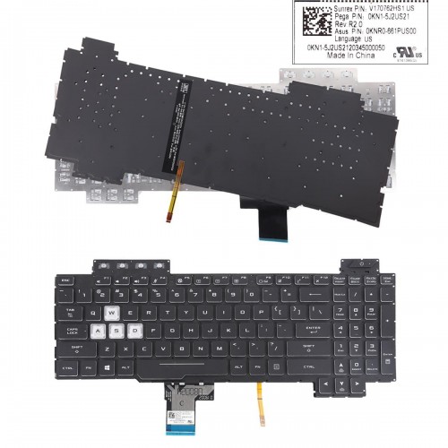 Tastatura Asus TUF Gaming FX505 FX505GD FX505GE FX505GM, Neagra, Fara Rama, Imprimare alba, Cu iluminare, US