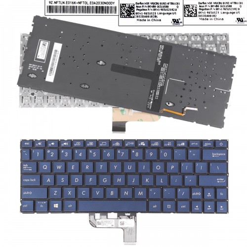 Tastatura Asus ZenBook UX334 UX334U UX334FA , Albastru, Fara Rama, Cu iluminare, US