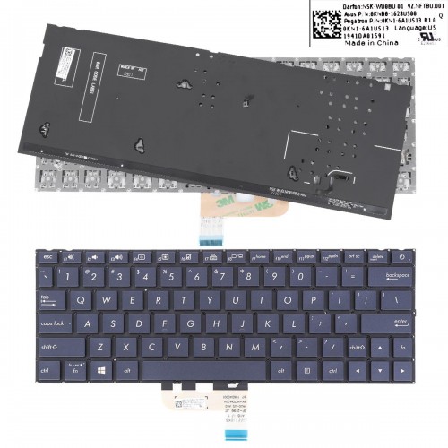 Tastatura Asus ZenBook UX333 UX333F UX333FA, Albastru, Fara Rama, Cu iluminare, US