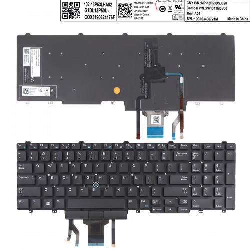 Πληκτρολόγιο Dell E5550, Μαύρο,με Pointing Stick με Backlit, Αντικατάσταση, US