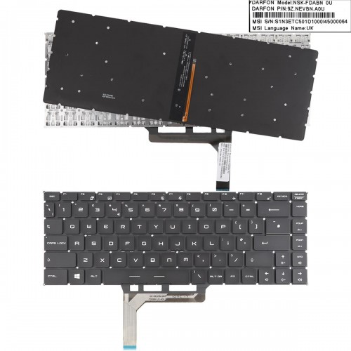 Πληκτρολόγιο MSI GS65 GF63 GF63 8RC GF63 8RD GF63, Μαύρο άσπροa με Backlit, Original, US/UK