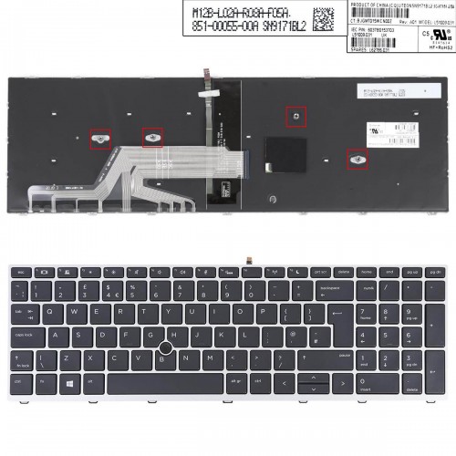 Πληκτρολόγιο HP ProBook 450 G5 455 G5 470 G5, Μαύρο Ασήμι με Backlit, με Pointing Stick Original, US/UK