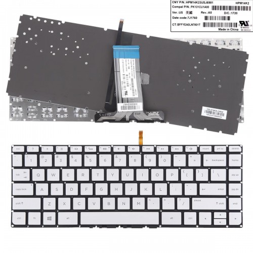Tastatura HP Pavilion 14-AB, Argintie, Fara Rama, Cu iluminare, US