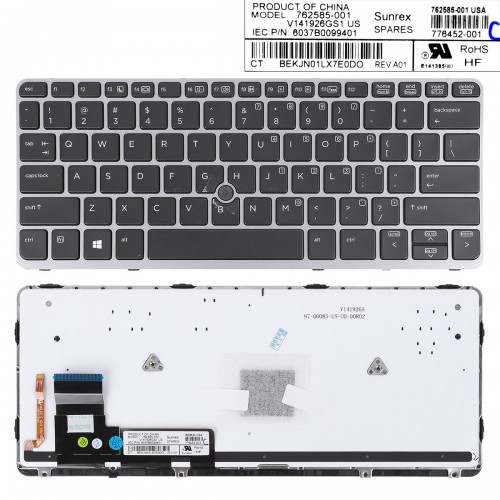 Πληκτρολόγιο HP EliteBook 810 G1 810 G2 810 G3, Μαύρο Ασήμι με Backlit, Pointing Stick US/UK