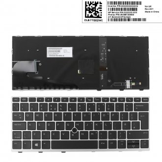 Πληκτρολόγιο HP EliteBook 830 G5, Μαύρο Ασήμι, με Pointing Stick με Backlit, US/UK