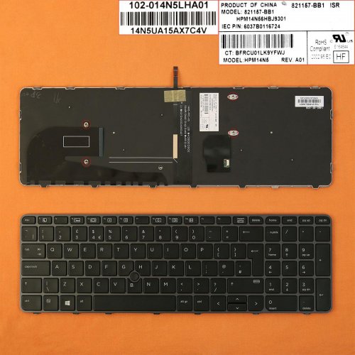 Πληκτρολόγιο HP EliteBook 755 G3 850 G3 850 G4, Γκρί, με Pointing Stick με Backlit, Original, US/UK