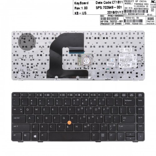 Tastatura HP EliteBook 8460p, Neagra, Cu Rama Gri, Dual Pointing, Cu iluminare, US/UK