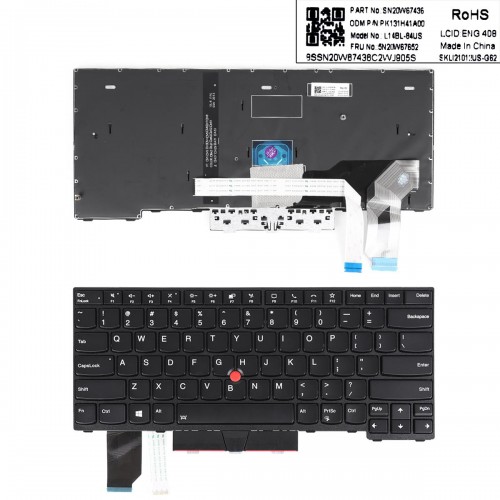 Πληκτρολόγιο Lenovo ThinkPad T490S T495S, Μαύρο με Backlit US