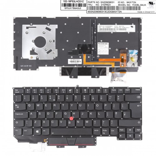 Tastatura Lenovo IBM ThinkPad X1 Carbon 2017 Gen 5, Neagra, Fara Rama, Cu iluminare, UK