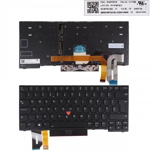 Πληκτρολόγιο Lenovo ThinkPad T490S L490 E490, Μαύρο με Backlit, US/UK
