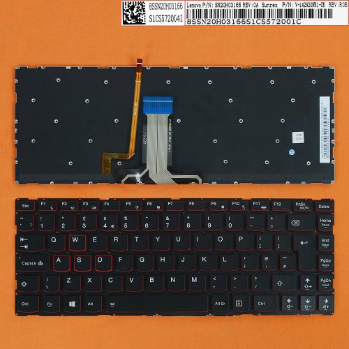 Πληκτρολόγιο Lenovo IdeaPad Y40-70 Y40-80, Μαύρο με Backlit, UK
