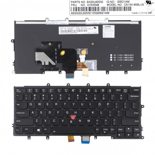 Πληκτρολόγιο Lenovo X240 X250 X260 X270, Μαύρο, με Pointing Stick με Backlit, US/UK