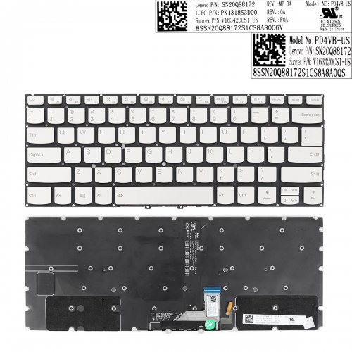 Tastatura Lenovo Yoga C930-13 C930-13IKB, Argintie, Fara Rama, Cu iluminare, US/UK