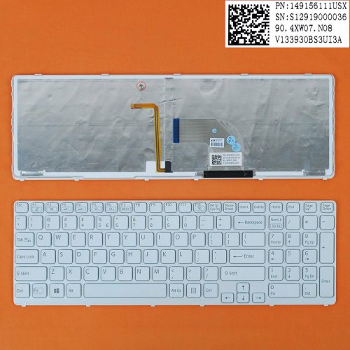 Tastatura Sony Sve17, Alba, Cu Rama Alba, Cu iluminare, Type 2, US/UK