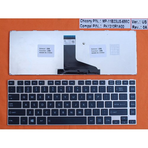 Πληκτρολόγιο Toshiba L830 L840, Μαύρο Ασήμι, US/UK