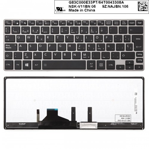 Πληκτρολόγιο Toshiba Portege Z30 Z30-A, Γκρί με Backlit, US/UK