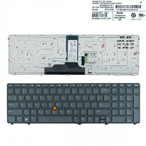 Πληκτρολόγιο HP EliteBook 8760W 8770w, Μαύρο, με Pointing Stick, US/UK
