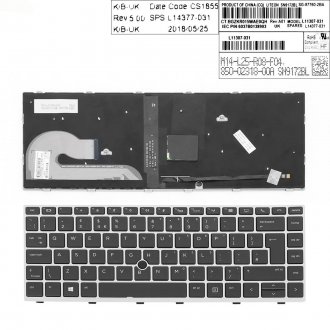 Πληκτρολόγιο HP EliteBook 840 G5, Μαύρο Ασήμι, με Pointing Stick με Backlit, US/UK