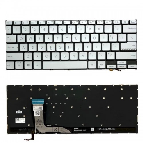 Клавиатура за лаптоп Asus VivoBook X1402ZA X1403Z M1402 D1402 F1402 Сребриста Без Рамка С Малък Ентър с Подсветка