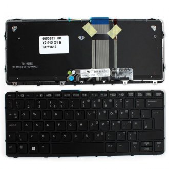 Πληκτρολόγιο HP Pro X2 612 G1, Μαύρο με Backlit, Original, US/UK