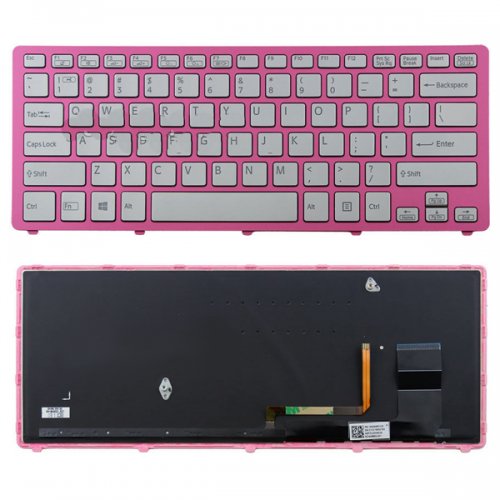 Tastatura Sony Vaio SVF14N SERIES, Argintie, Cu Rama Roz, Pentru modele cu iluminare, US/UK