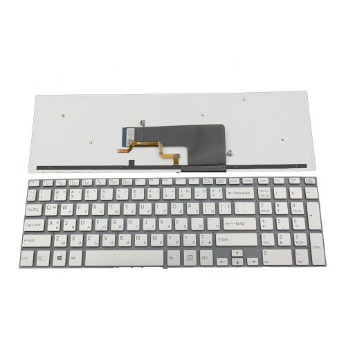 Tastatura Sony Vaio SVF15, Argintie, Fara Rama, Cu iluminare, US (+BG Print)